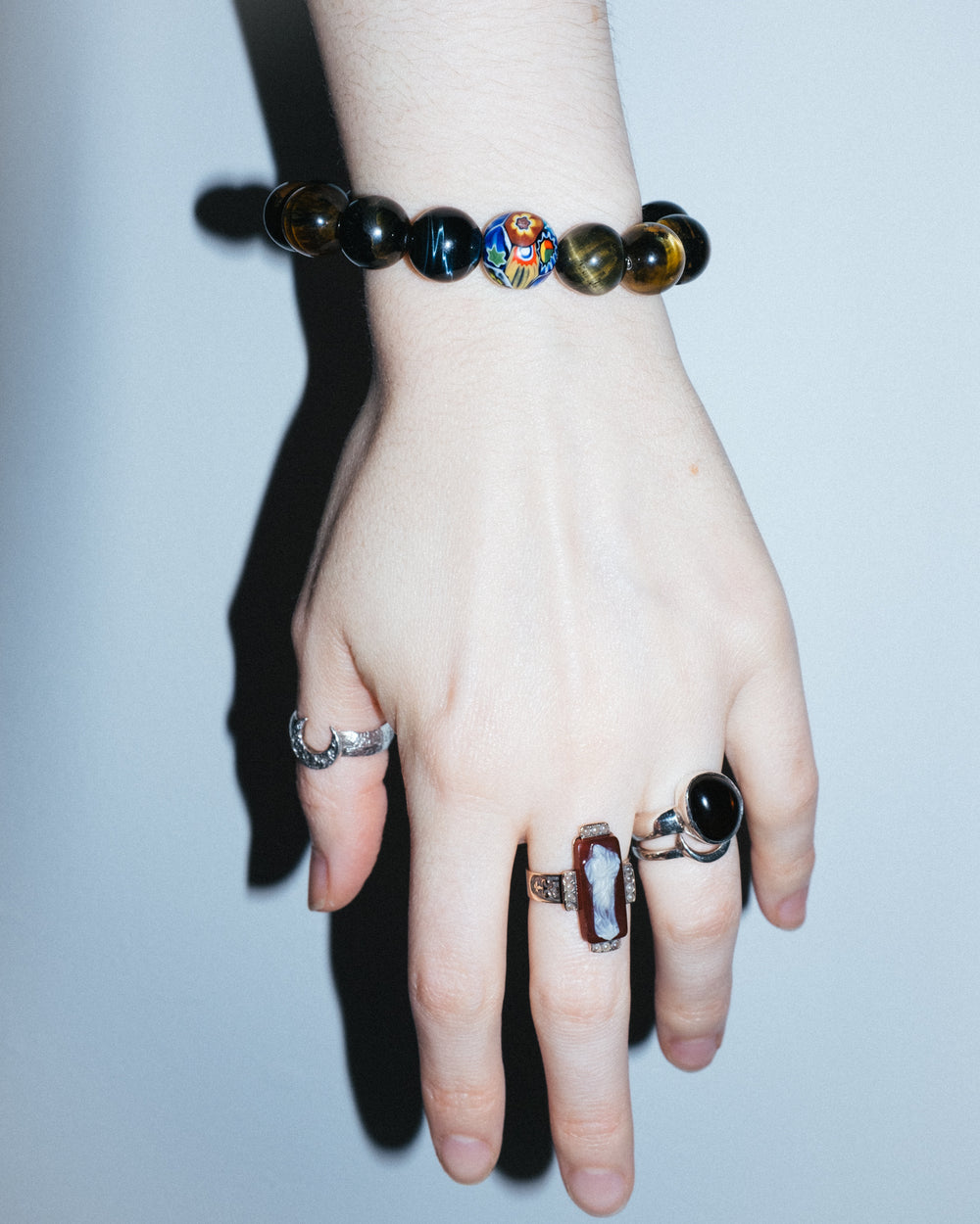 Blue Tiger's Eye & Vintage Millefiori Round Bead Bracelet 12mm