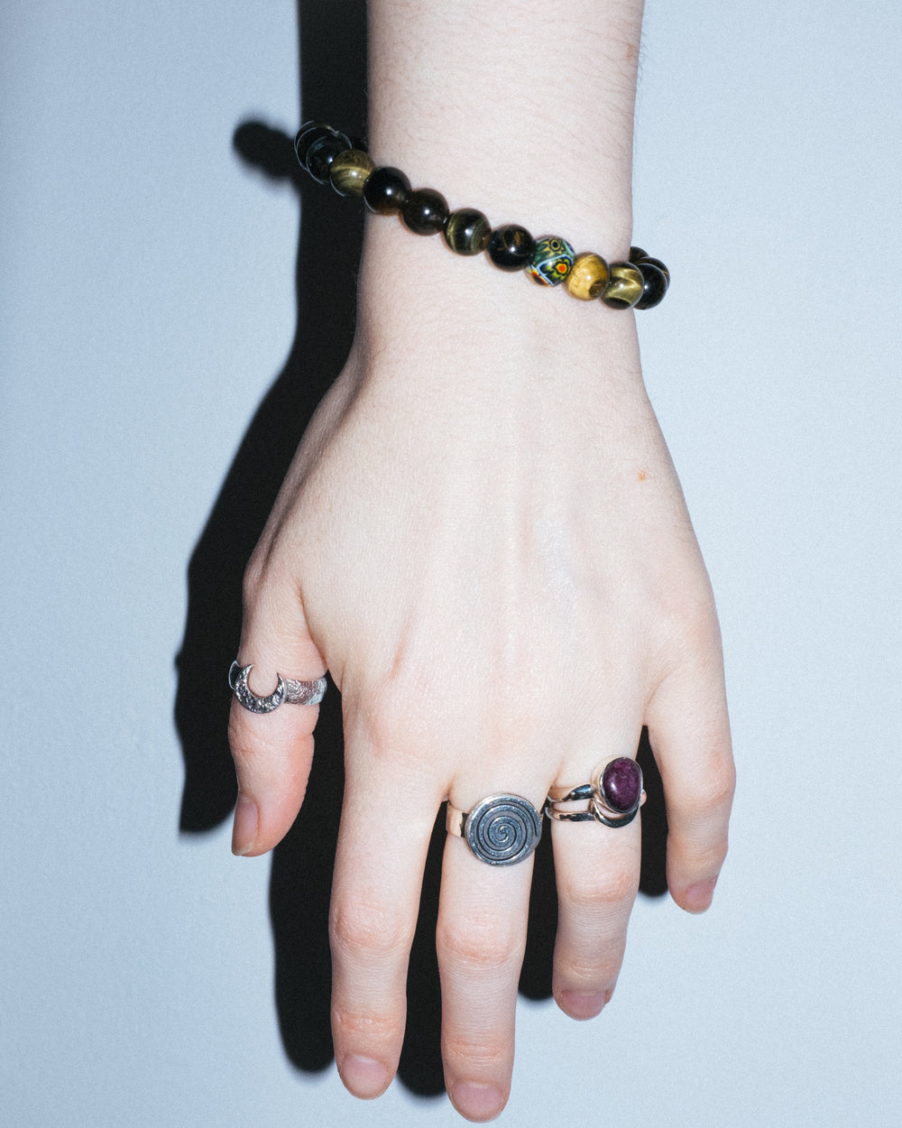 Blue Tiger's Eye & Vintage Millefiori Round Bead Bracelet 8mm