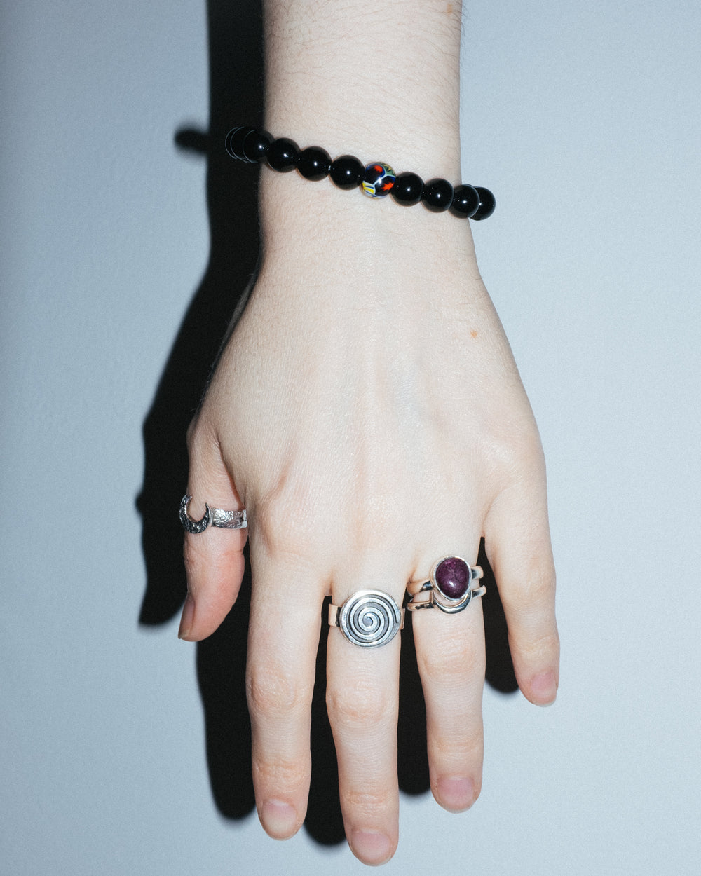 Black Onyx & Vintage Millefiori Round Bead Bracelet 8mm