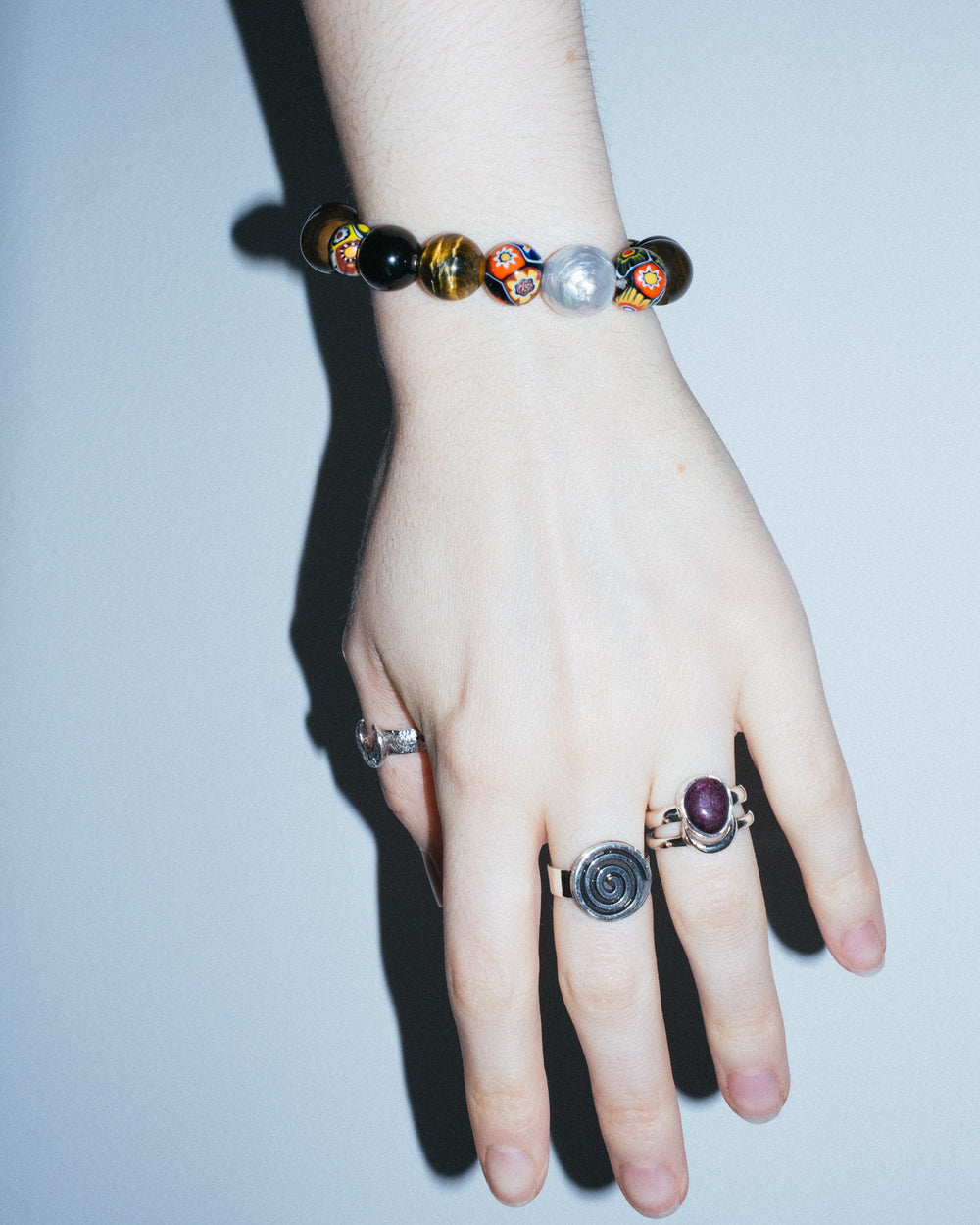 Mixed Stone, Vintage Pearl & Millefiori Round Bead Bracelet 12mm