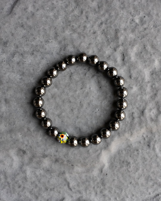 Hematite & Vintage Millefiori Round Bead Bracelet 8mm