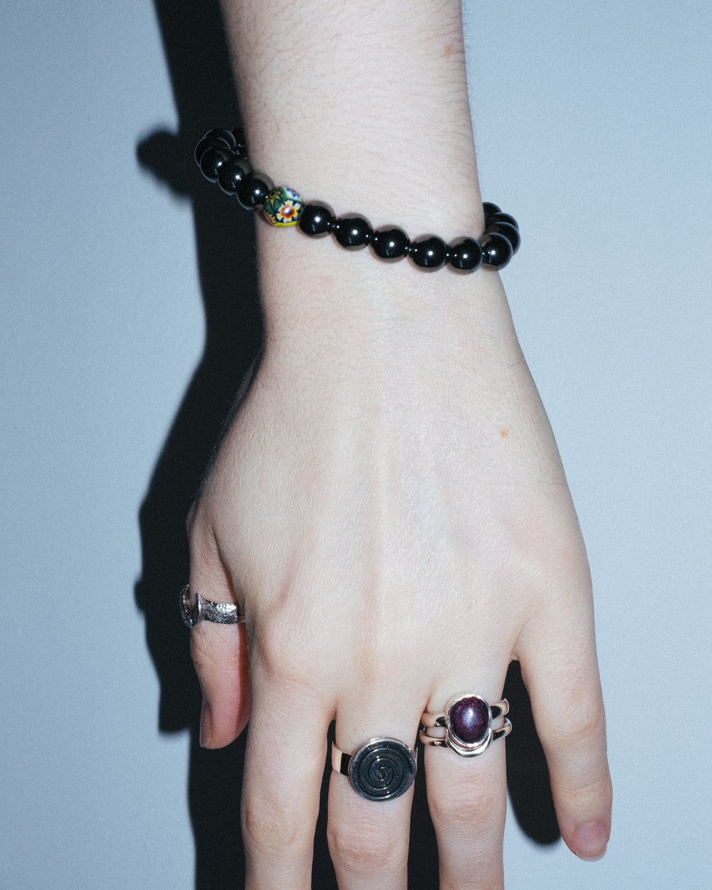 Hematite & Vintage Millefiori Round Bead Bracelet 8mm