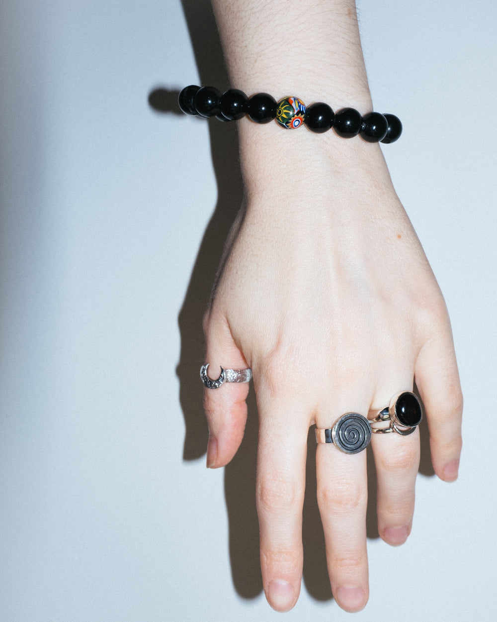 Rainbow Obsidian & Vintage Millefiori Round Bead Bracelet 10mm