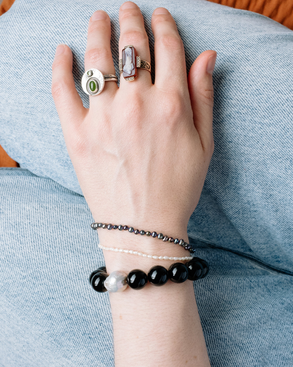 Black Vintage Pearl Hand Knotted Bracelet