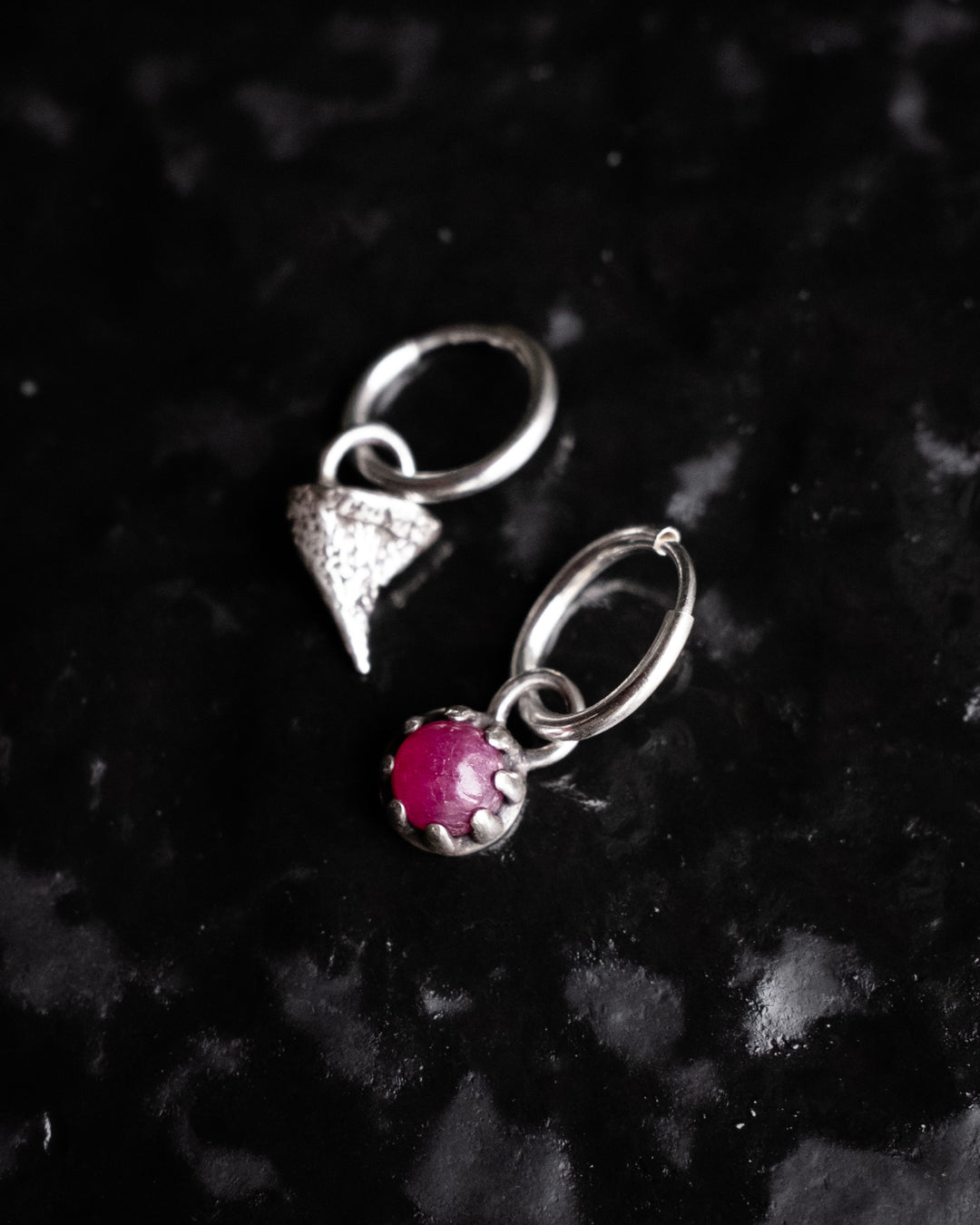 Rose Thorn & Ruby Sterling Silver Earrings