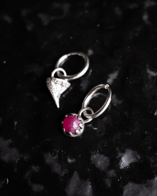 Rose Thorn & Ruby Sterling Silver Earrings