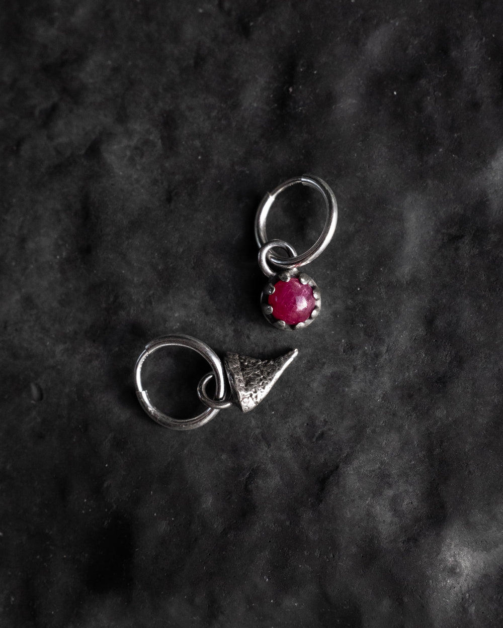 Rose Thorn & Ruby Sterling Silver Earrings