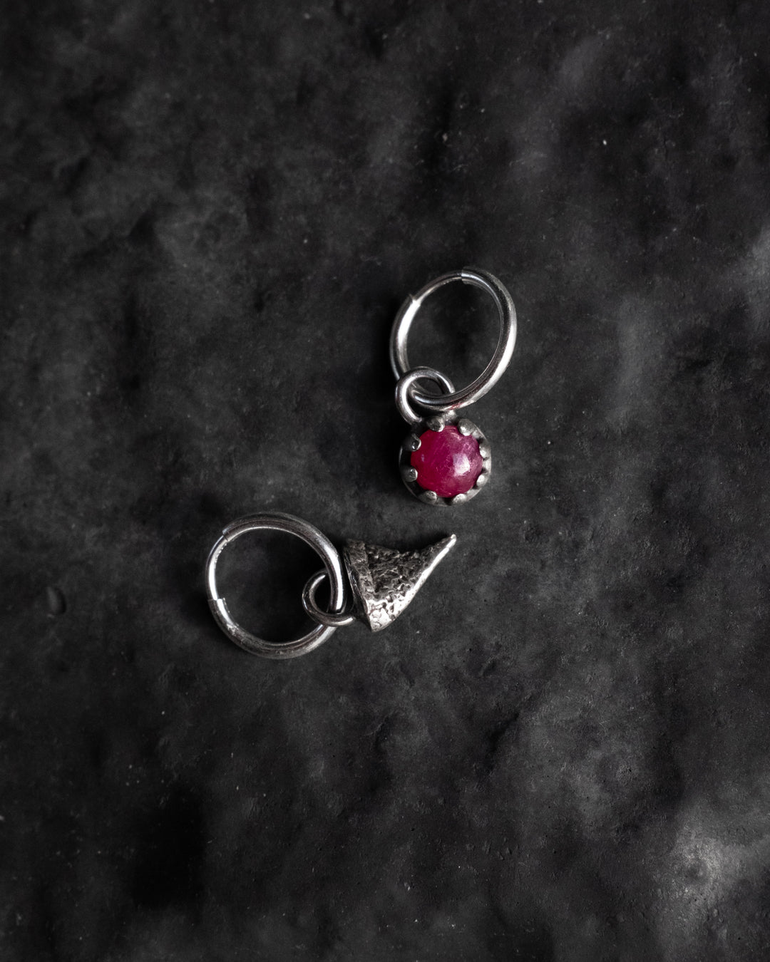 Rose Thorn & Ruby Sterling Silver Earrings