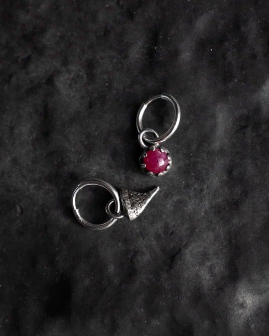 Rose Thorn & Ruby Sterling Silver Earrings