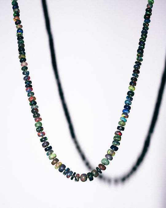 Black Ethiopian Opal Hand Knotted 9ct Gold Necklace