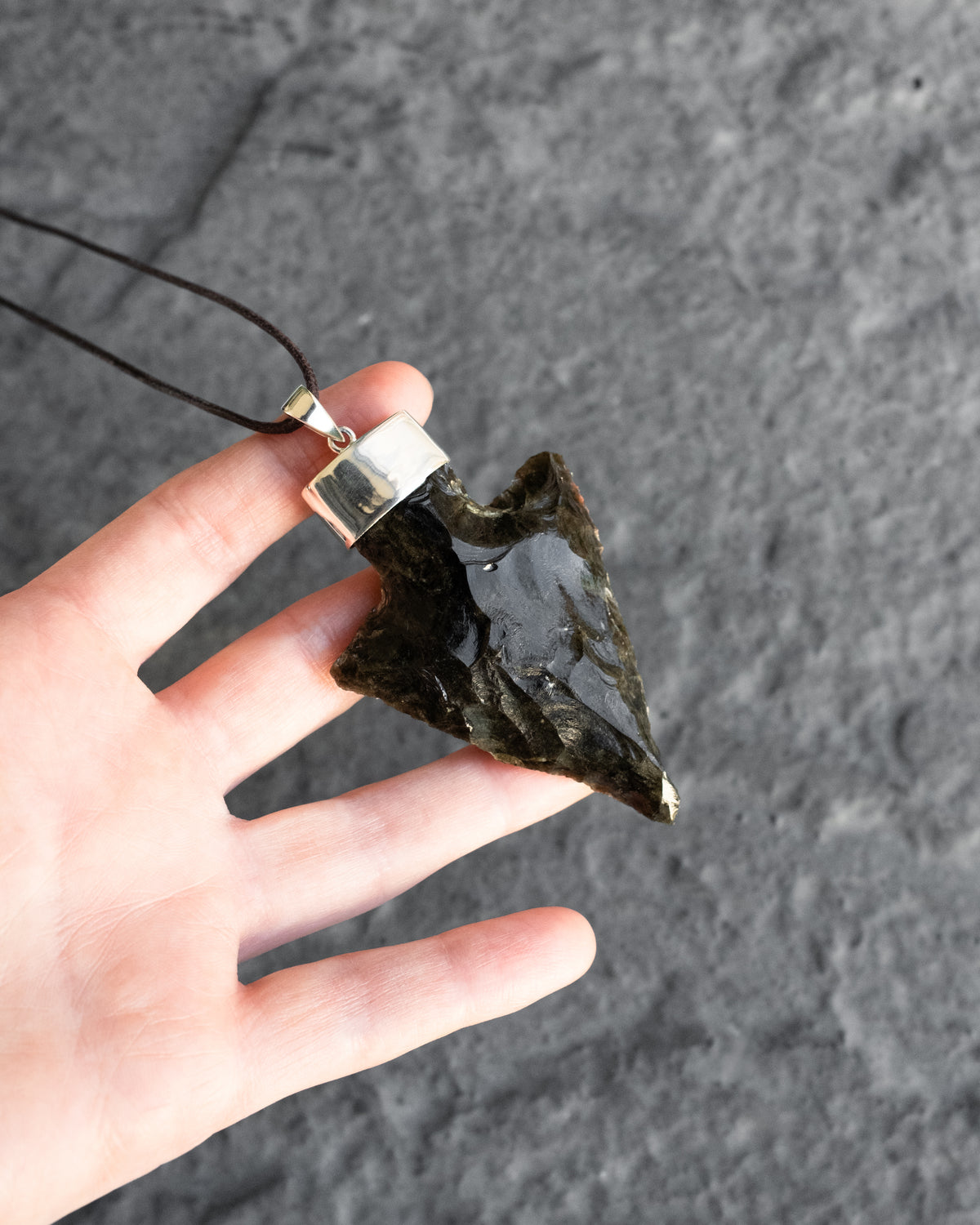 Gold Sheen Obsidian Arrowhead Sterling Silver Necklace