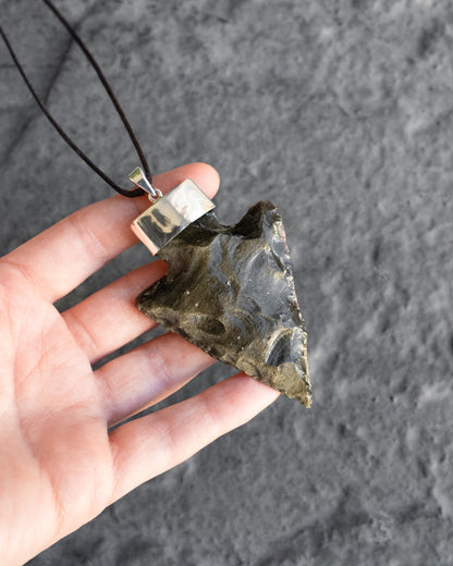 Gold Sheen Obsidian Arrowhead Sterling Silver Necklace
