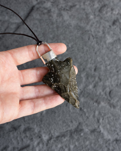 Gold Sheen Obsidian Arrowhead Sterling Silver Necklace