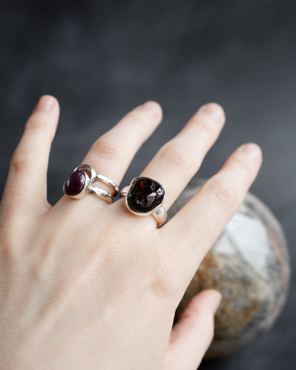 Garnet Ring in Sterling Silver - Size 6 US / M UK