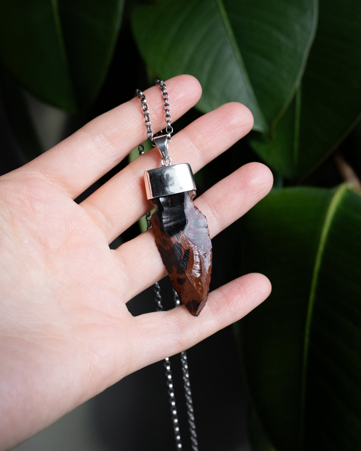 Mahogany Obsidian Arrowhead Sterling Silver Necklace