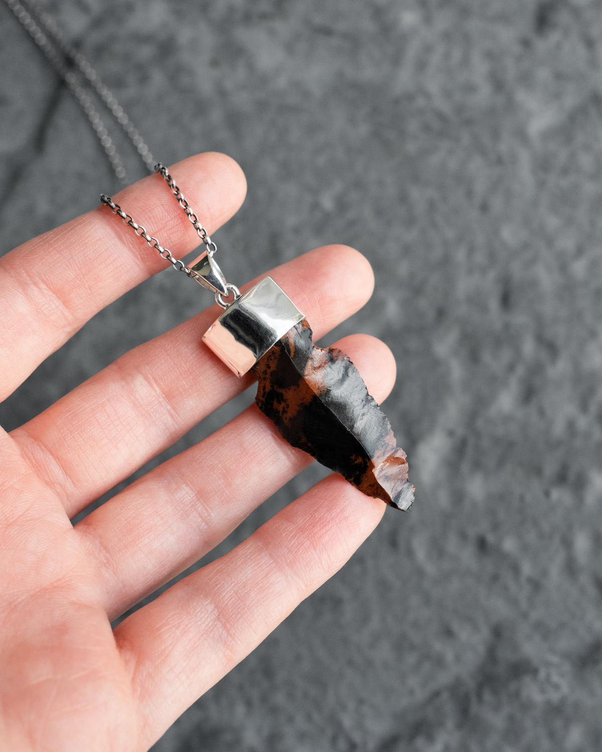 Mahogany Obsidian Arrowhead Sterling Silver Necklace