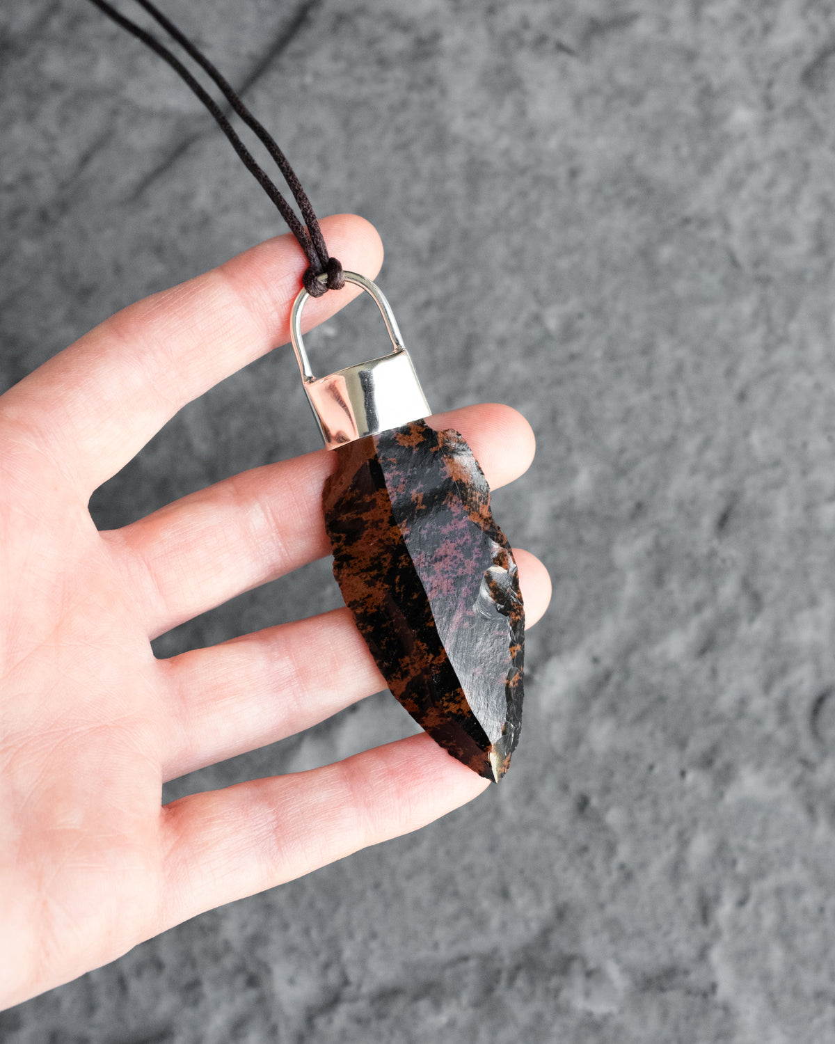 Mahogany Obsidian Arrowhead Sterling Silver Necklace