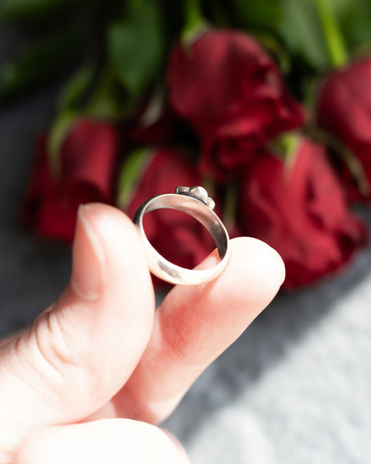 Rainbow Moonstone Rose Ring in Sterling Silver - Size I 1/2
