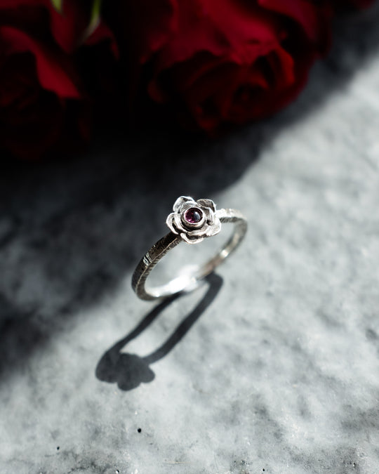 Pink Tourmaline Rose Ring in Sterling Silver - Size N