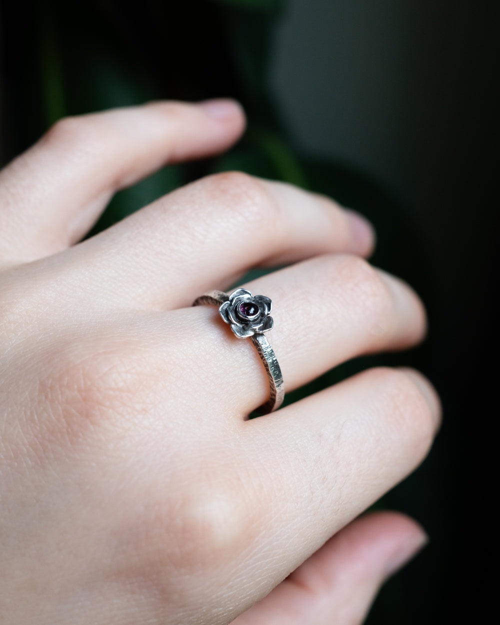 Pink Tourmaline Rose Ring in Sterling Silver - Size N