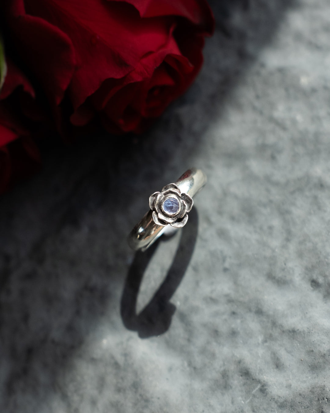 Tanzanite Rose Ring in Sterling Silver - Size O
