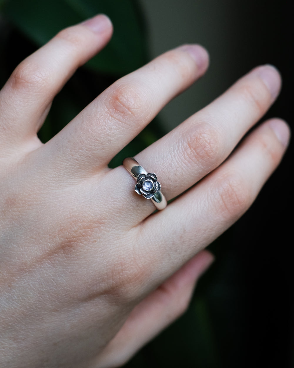 Tanzanite Rose Ring in Sterling Silver - Size O