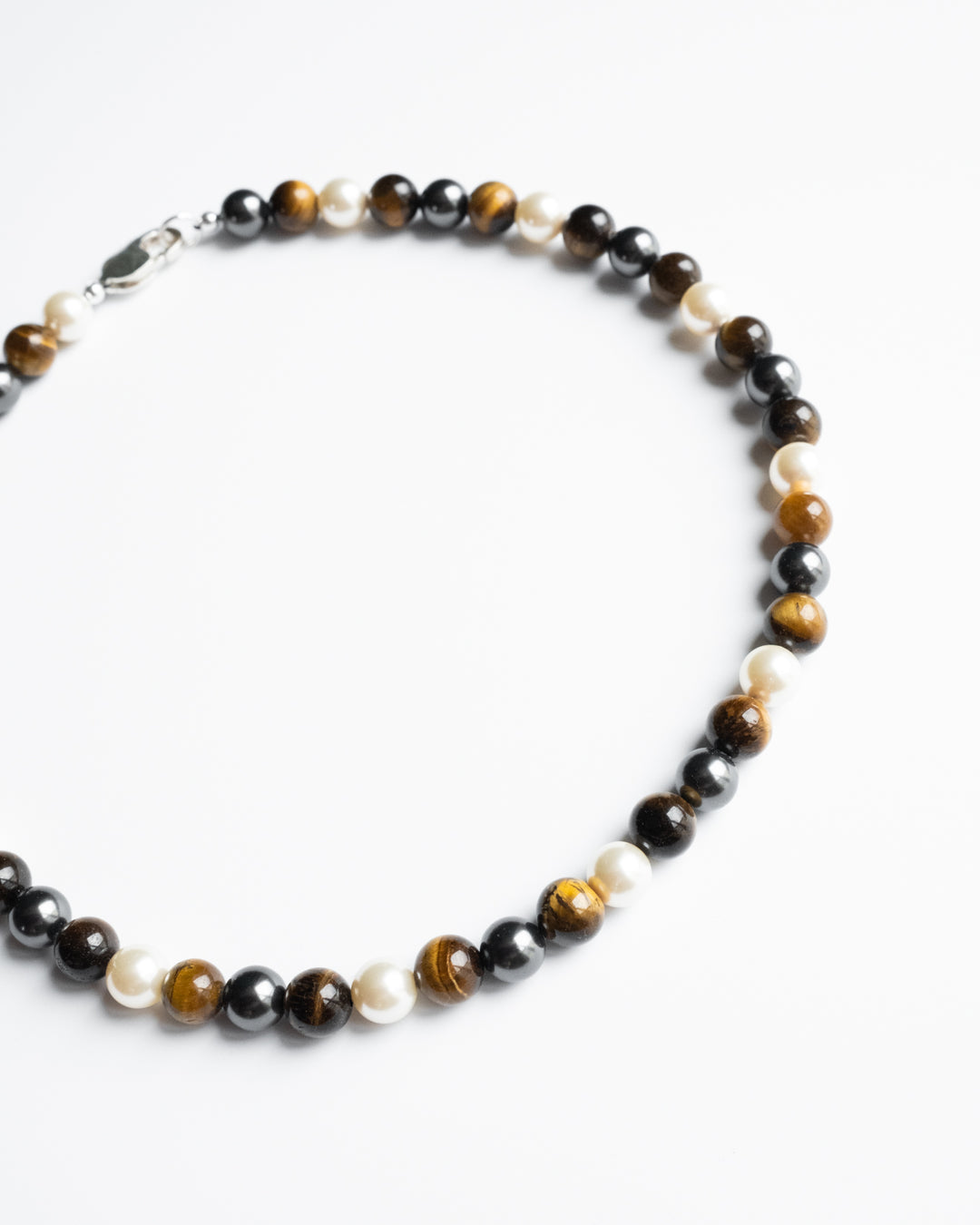 'The Earthling' Tiger's Eye, Cream & Black Pearl Sterling Silver Necklace