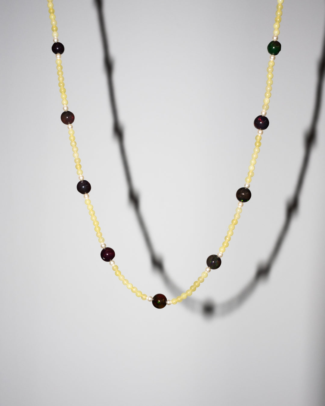 Black Opal, Lemon Jade & Pearl Sterling Silver Satalite Necklace