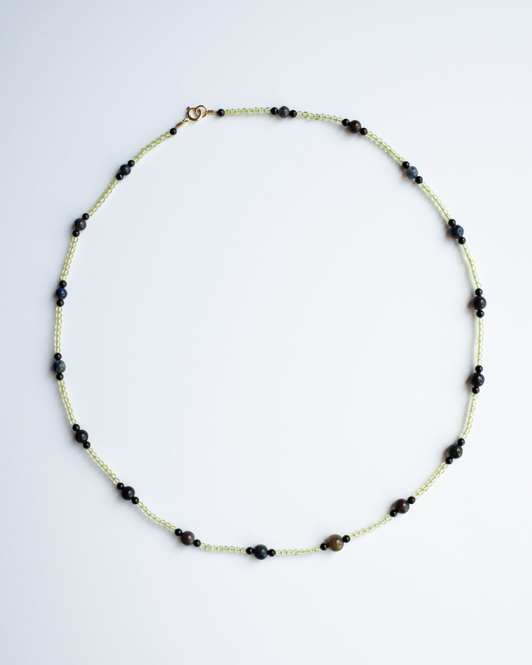 Black Opal, Peridot & Black Spinel 9ct Gold Satalite Necklace