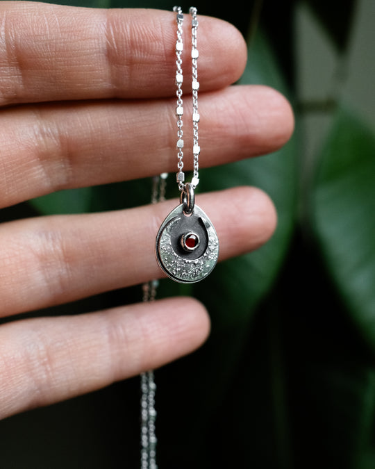 Garnet & Crescent Moon Necklace
