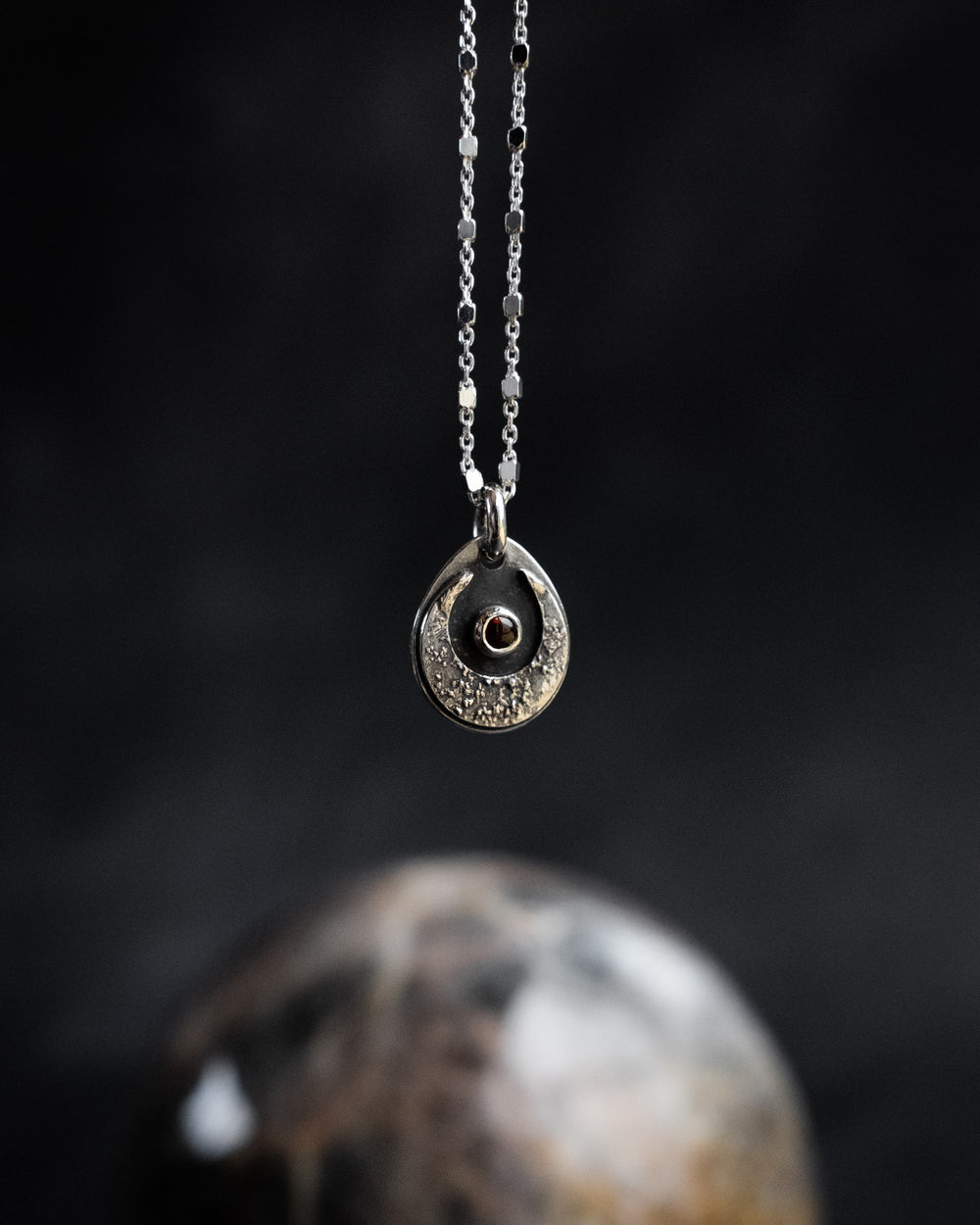 Garnet & Crescent Moon Necklace