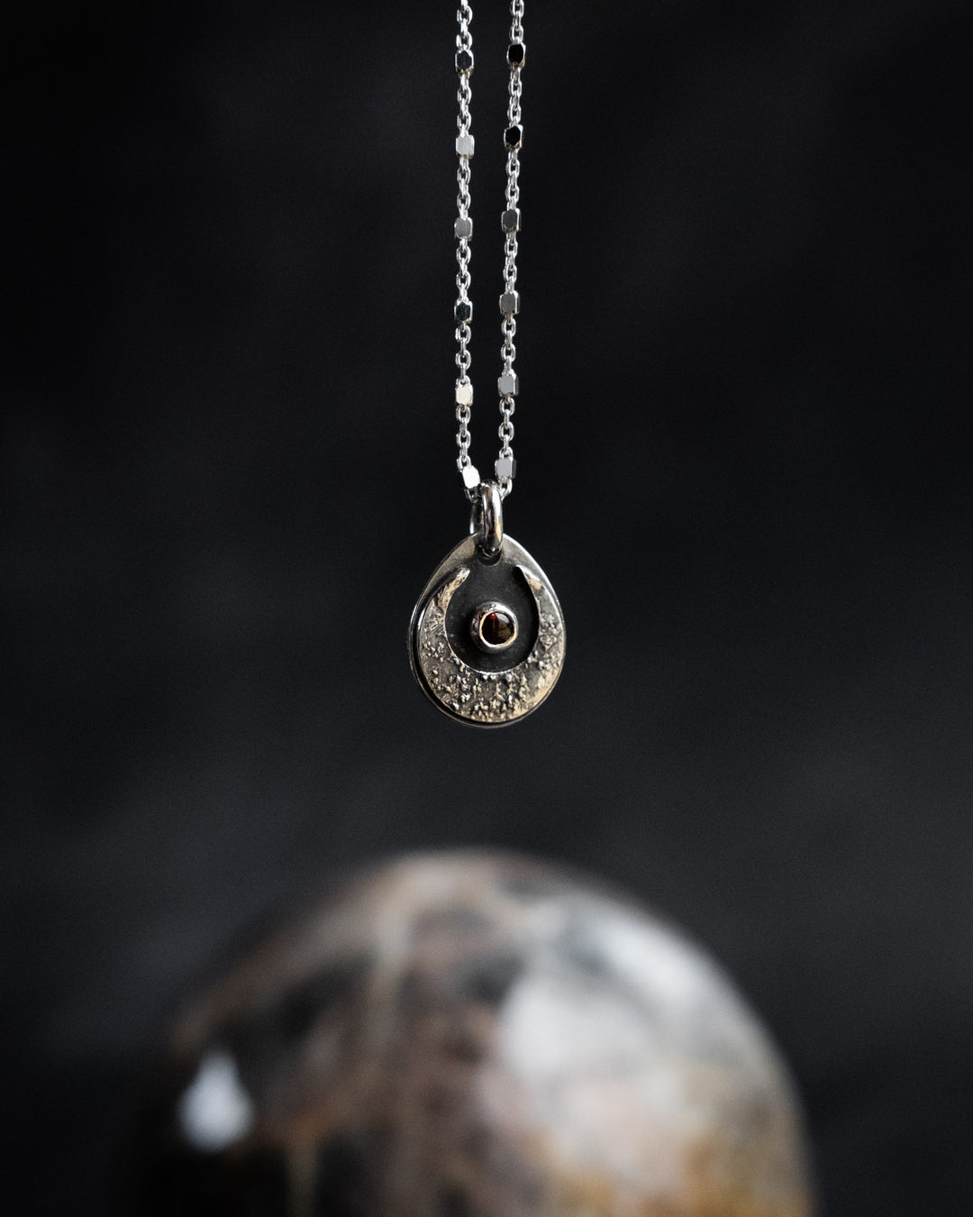 Garnet & Crescent Moon Necklace