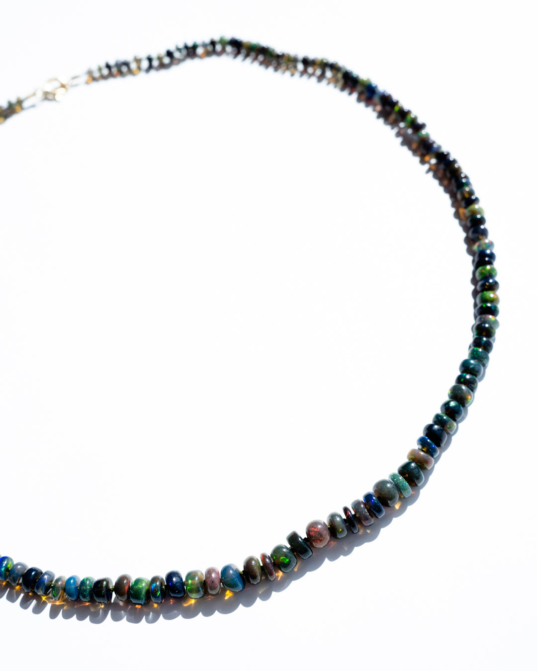 Black Ethiopian Opal Hand Knotted 9ct Gold Necklace