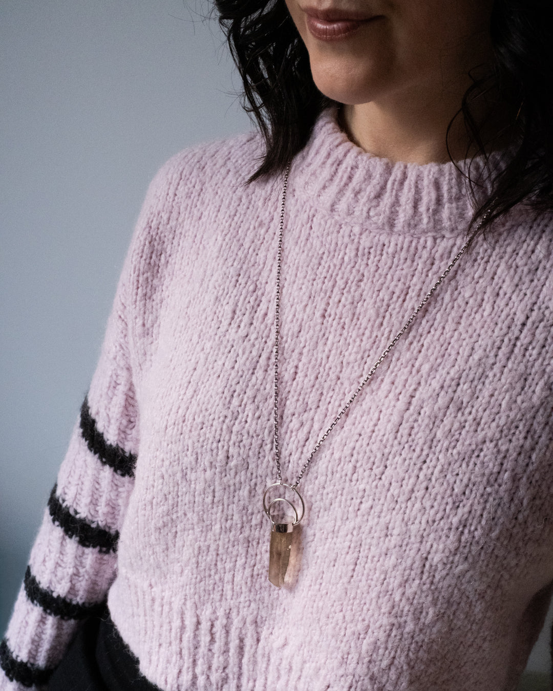 Natural Citrine Moon Bail Sterling Silver Necklace