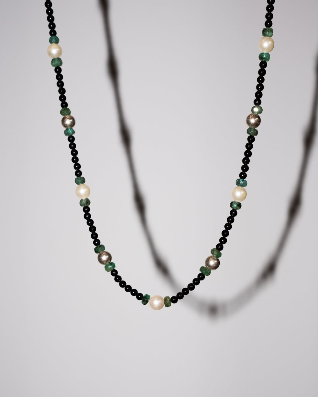 Pearl, Emerald & Black Spinel Sterling Silver Satalite Necklace