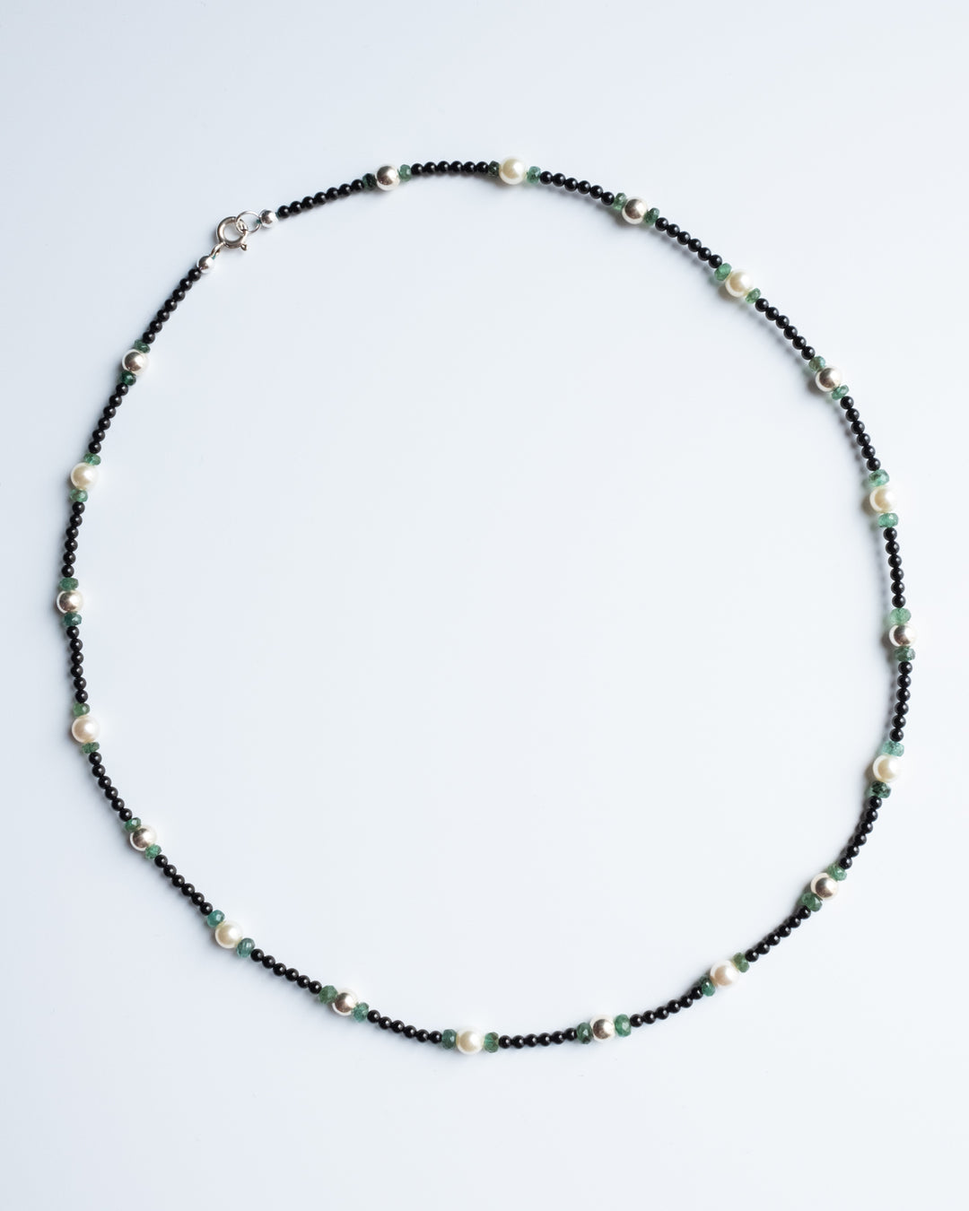 Pearl, Emerald & Black Spinel Sterling Silver Satalite Necklace