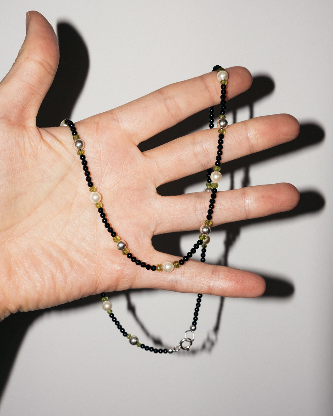 Pearl, Vesuvianite & Black Spinel Sterling Silver Satalite Necklace