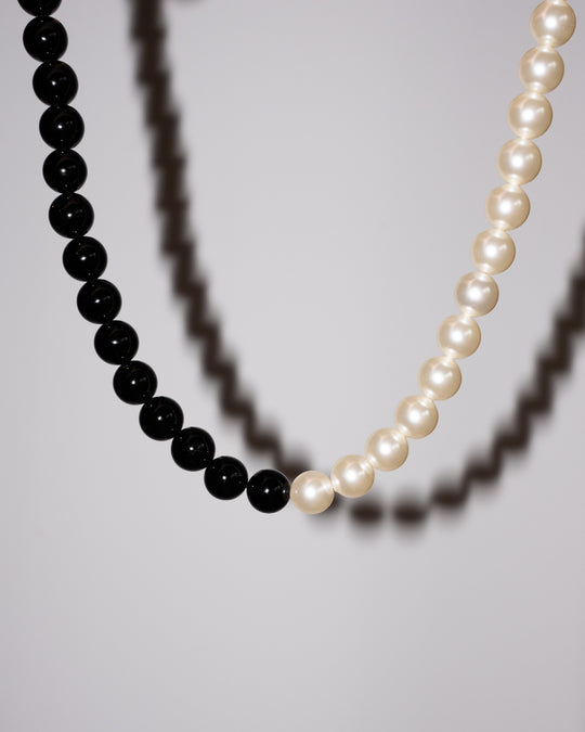 Cream Pearl & Black Onyx Sterling Silver Necklace