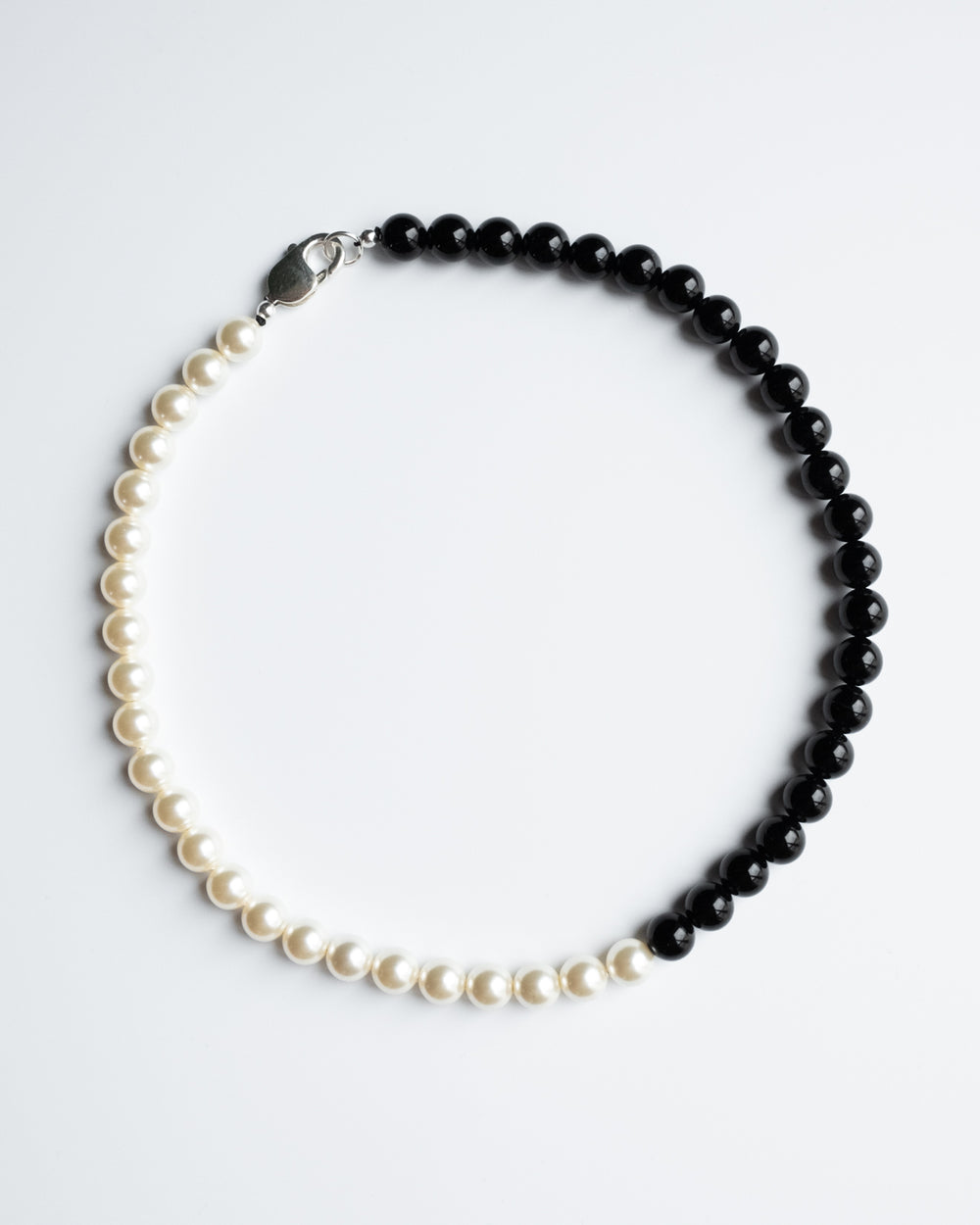 Cream Pearl & Black Onyx Sterling Silver Necklace