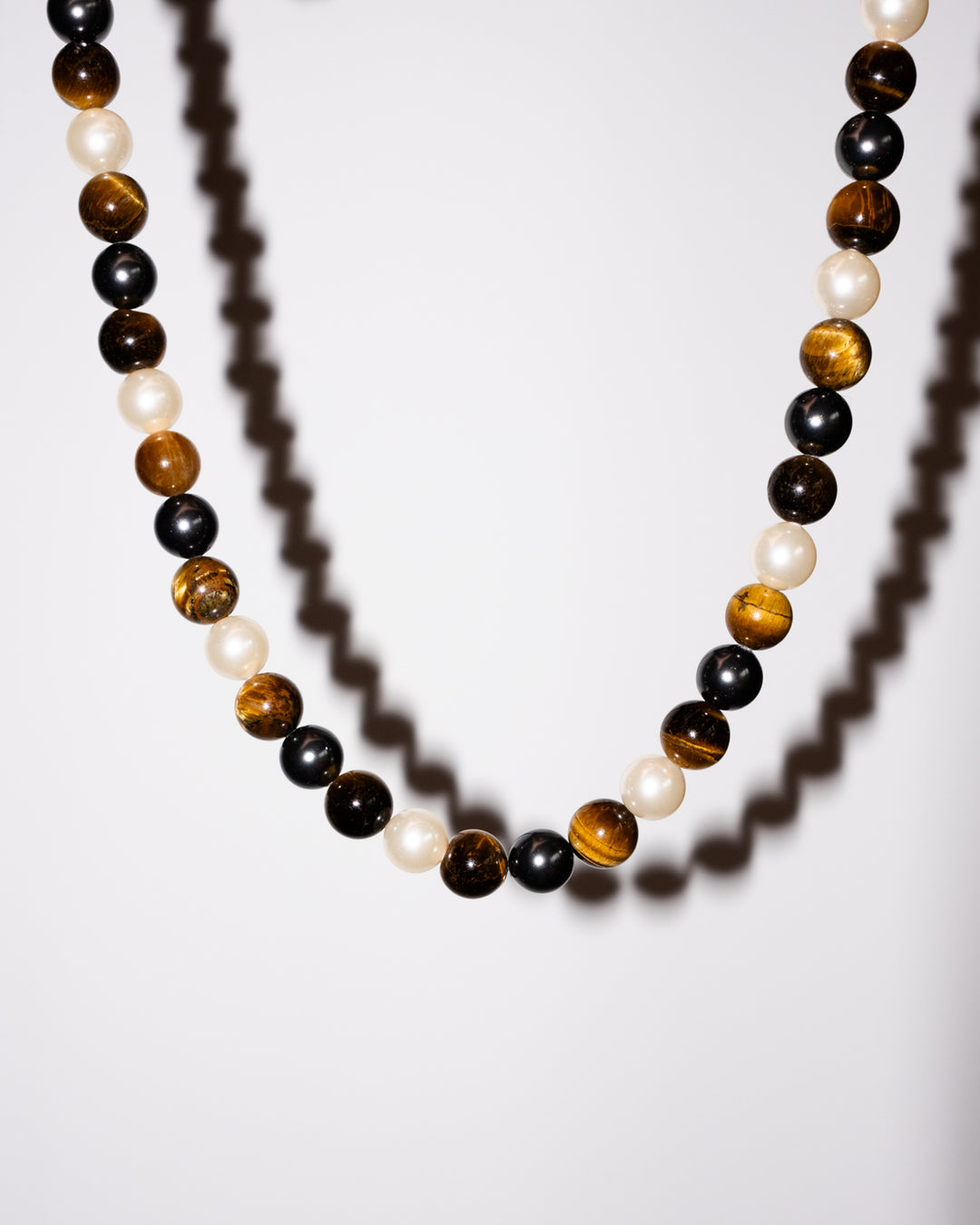 'The Earthling' Tiger's Eye, Cream & Black Pearl Sterling Silver Necklace