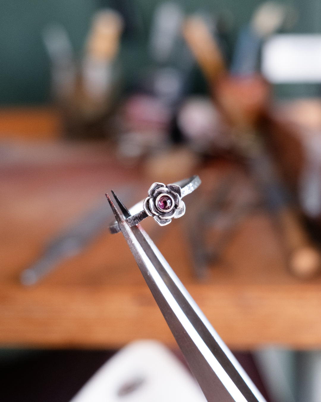 Pink Tourmaline Rose Ring in Sterling Silver - Size N