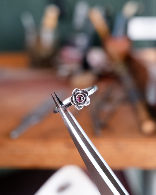 Pink Tourmaline Rose Ring in Sterling Silver - Size N