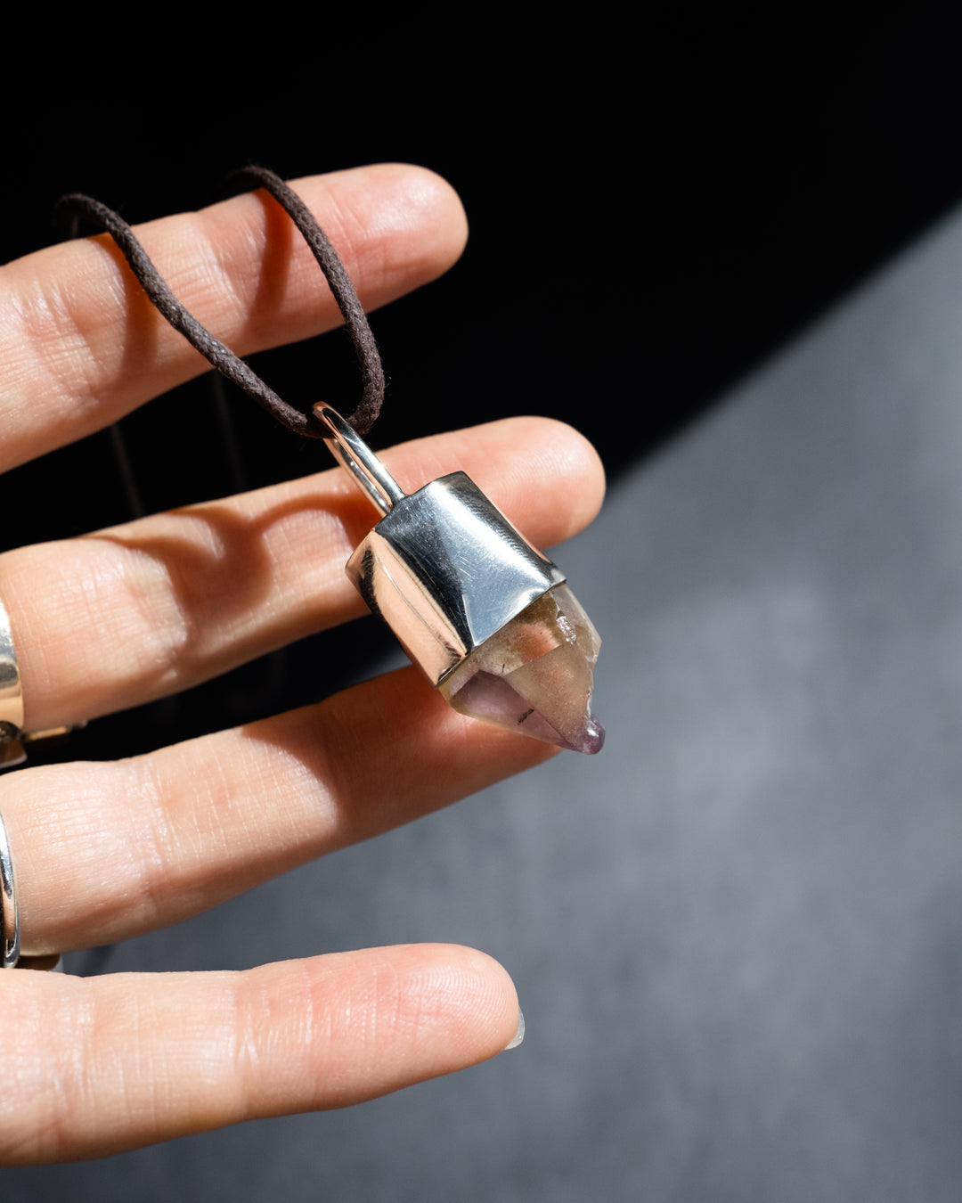 Golden Amethyst Point Sterling Silver Necklace