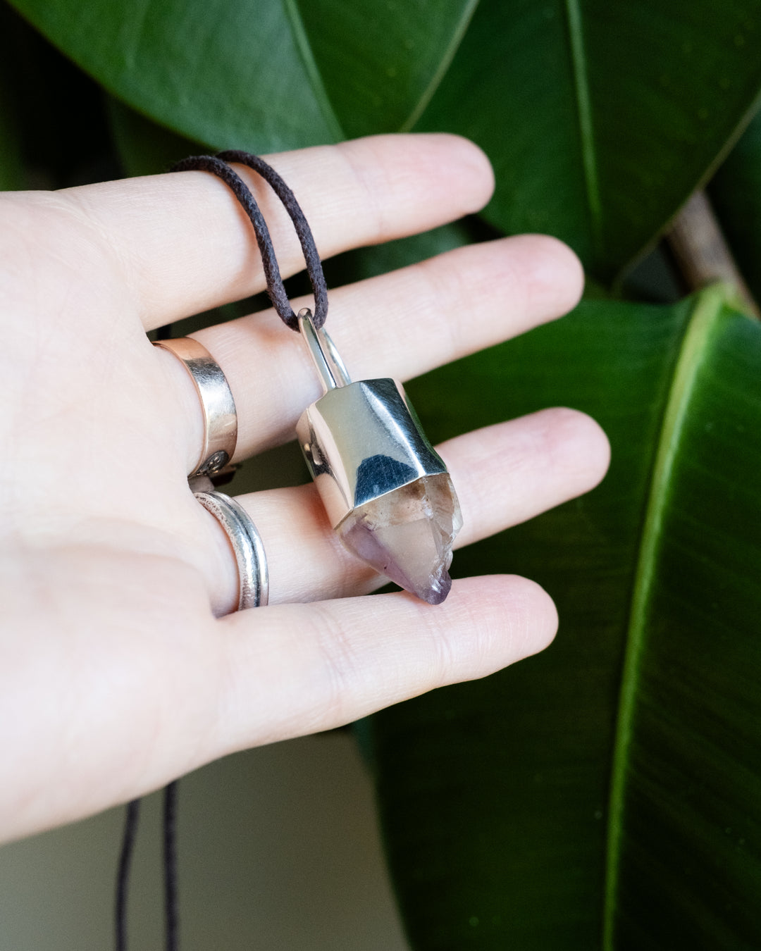 Golden Amethyst Point Sterling Silver Necklace