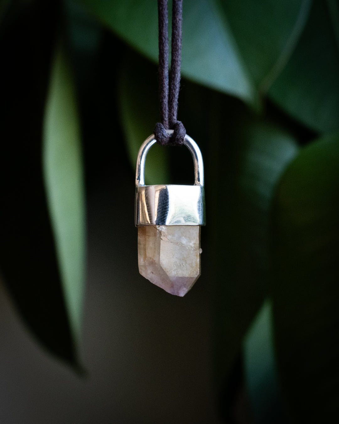 Golden Amethyst Point Sterling Silver Necklace