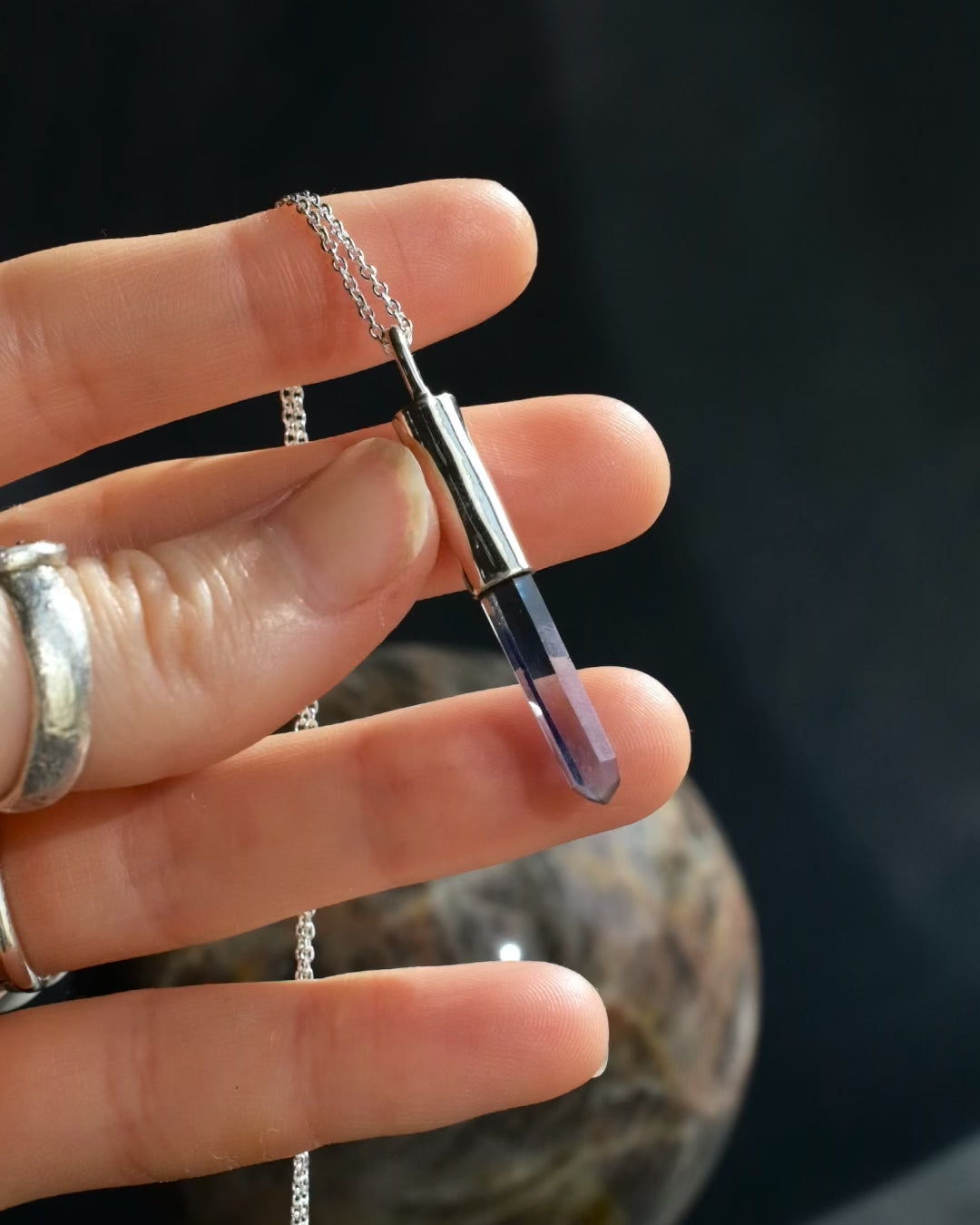 Tanzine Aura Quartz Sterling Silver Necklace #3
