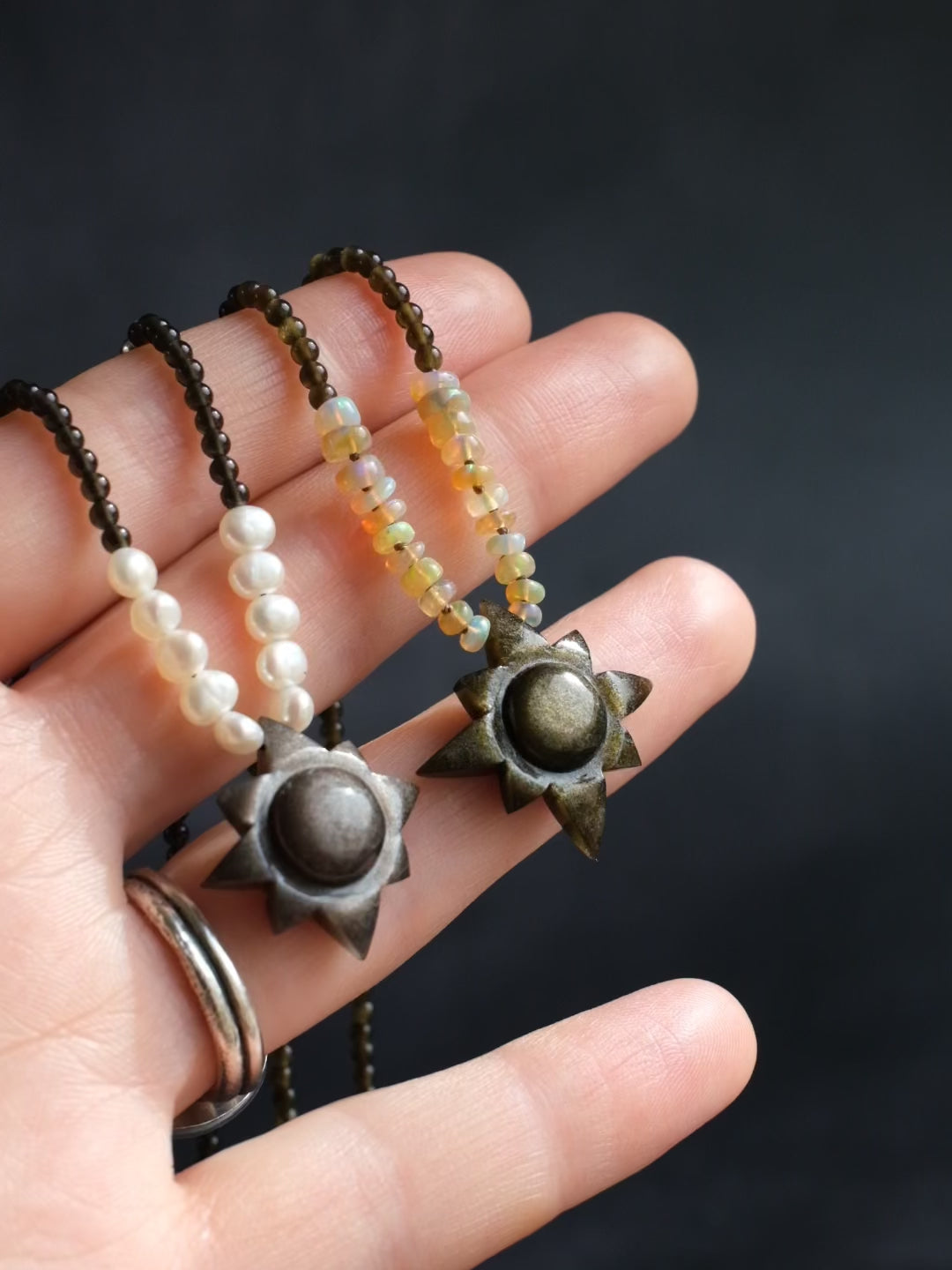Obsidian Blackstar Solaris Beaded Necklace