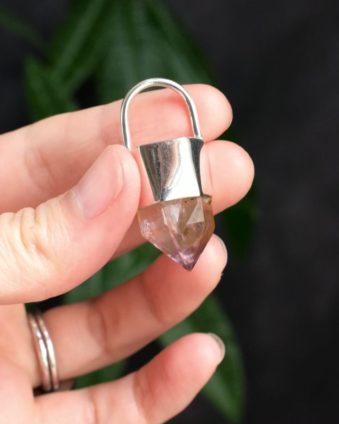 Golden Amethyst Point Sterling Silver Necklace