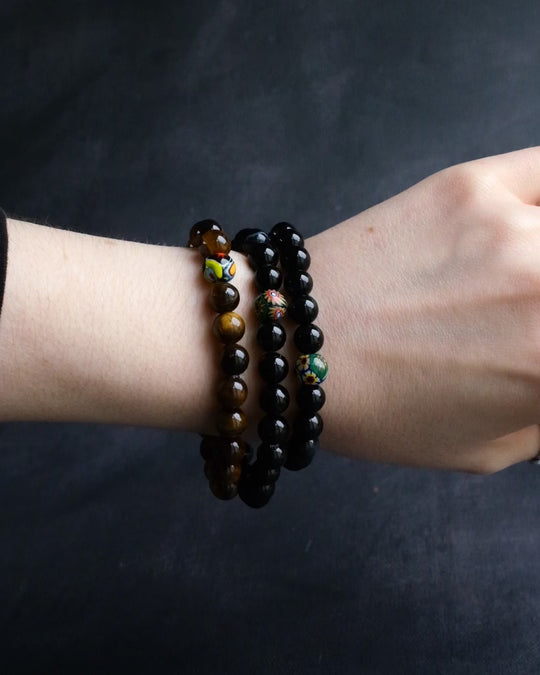 Hematite & Vintage Millefiori Round Bead Bracelet 8mm