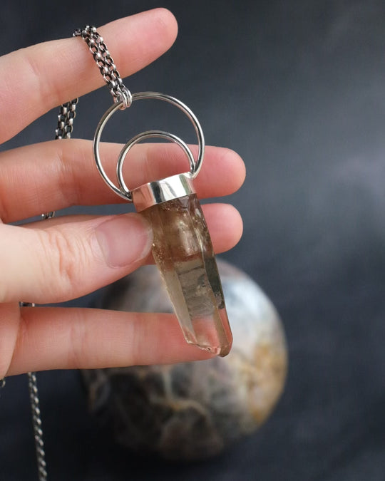 Natural Citrine Moon Bail Sterling Silver Necklace